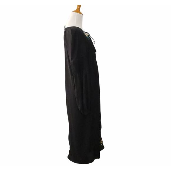 Neiman Marcus Embroidered Peasant Dress Midi Black Oversize Shift Women Small - Picture 3 of 15